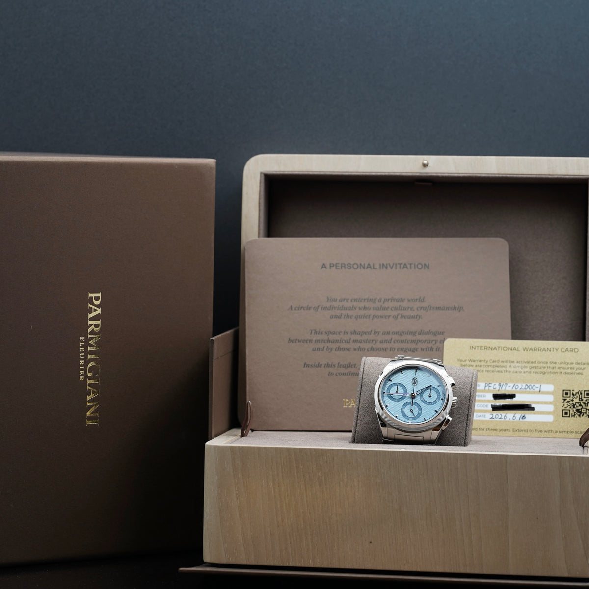 Parmigiani Fleurier Tonda PF Chronograph PFC917-1020001-100182, 40mm Steel and Platinum, Mineral Blue