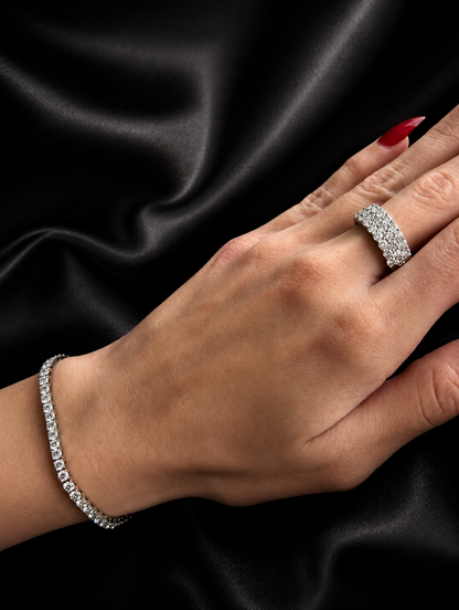 Non-tarnish Silver 5 carat total weigth pave' diamond fashion ring and a 5 carat total weight tennis bracelet