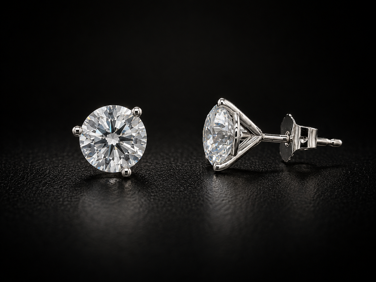 diamond stud earrings martini style 14k white gold