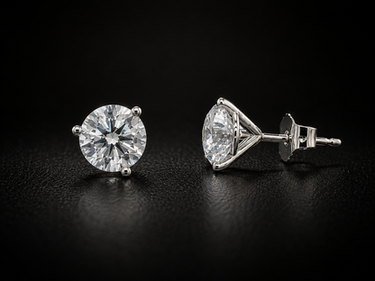 diamond stud earrings martini style 14k white gold