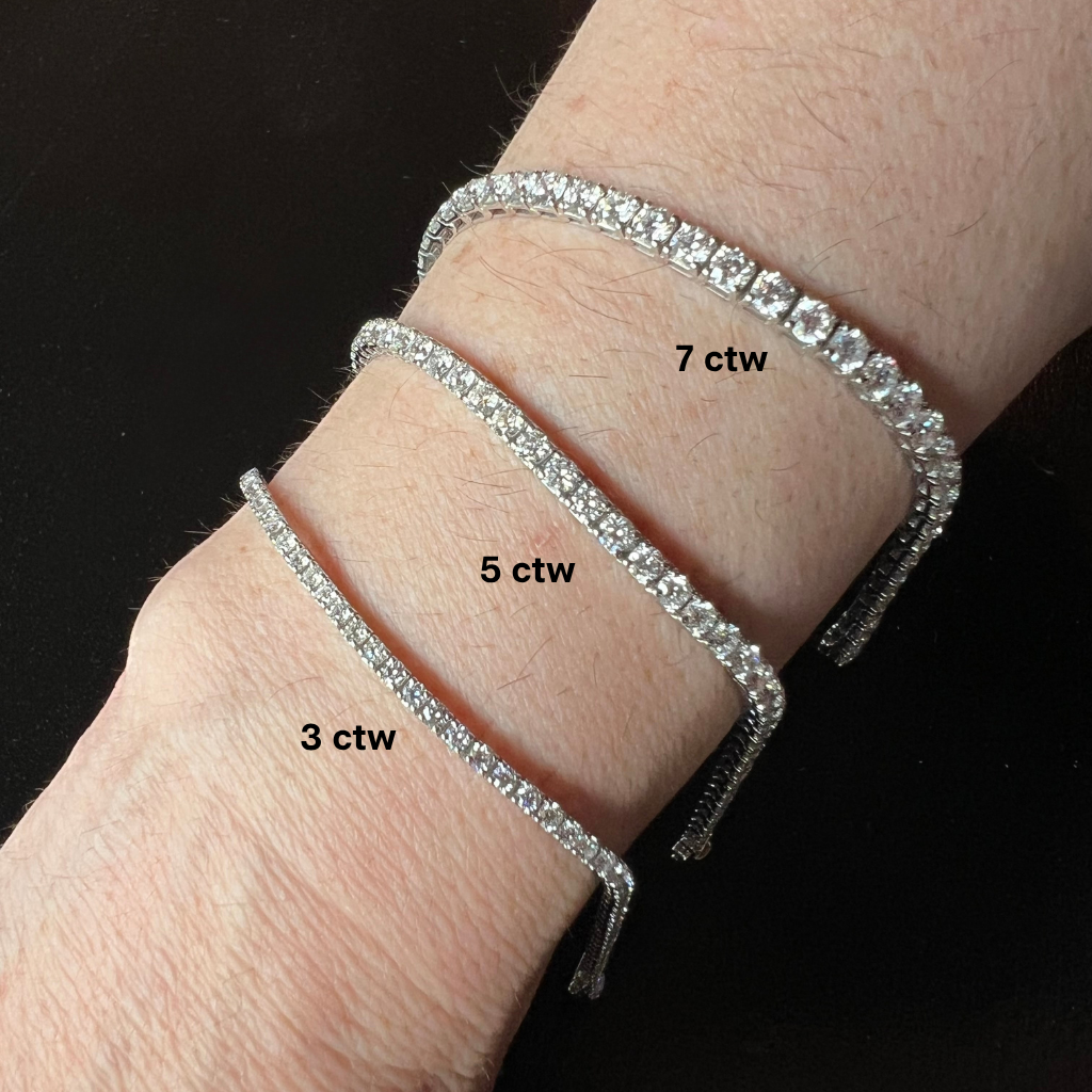 3, 5, 7 carat total weight tennis bracelets