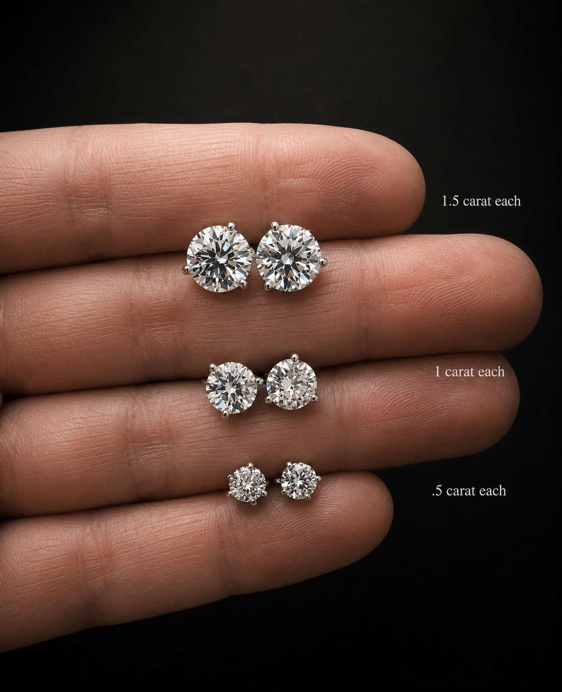 different sizes of diamond stud earrings